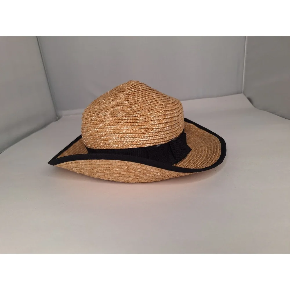 ZARA Straw Fedora Hat Black‎ Ribbon Band Classic Style
